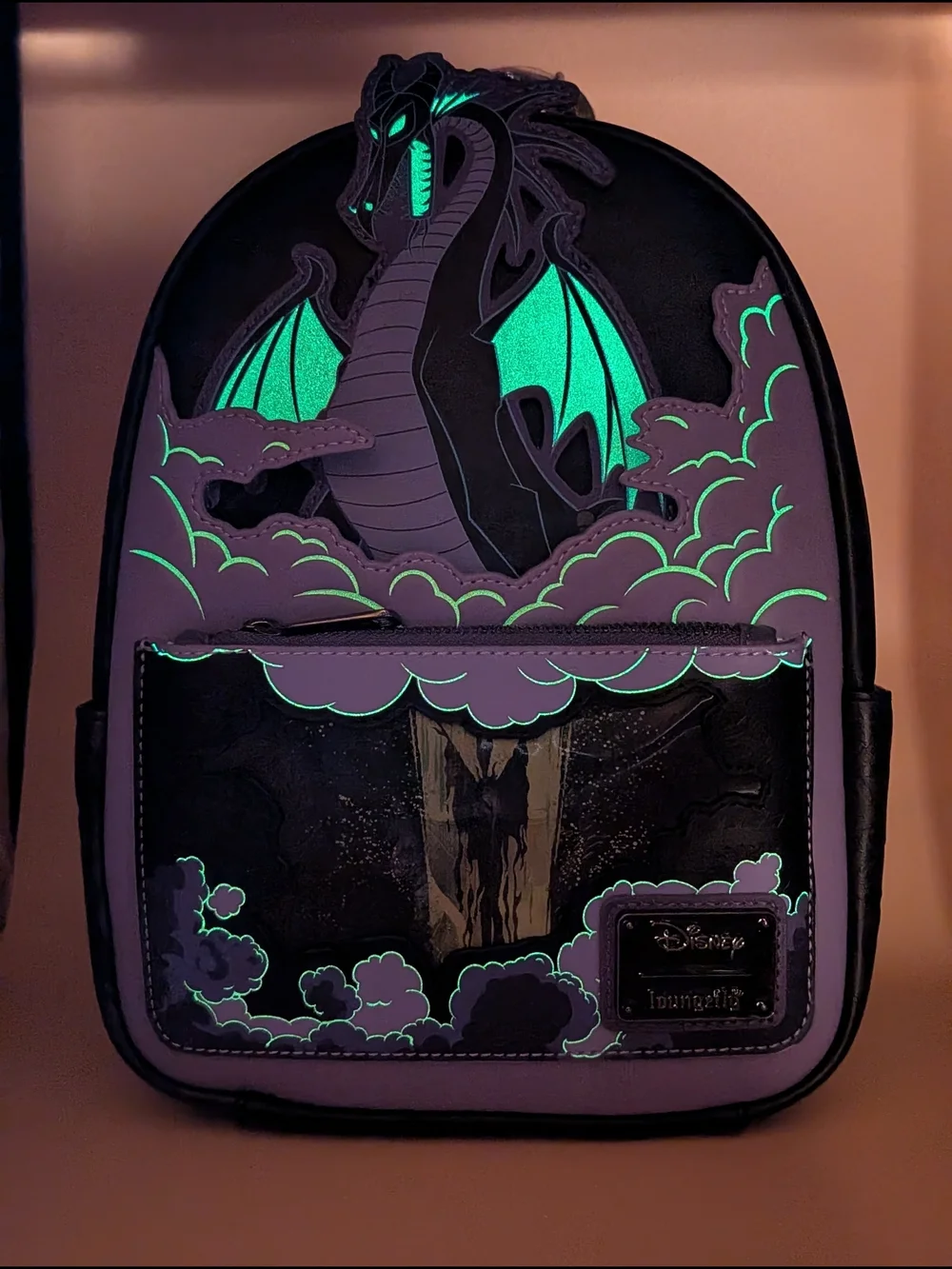Loungefly Maleficent Dragon Lenticular Glow‑in‑the‑Dark Mini Backpack NWT